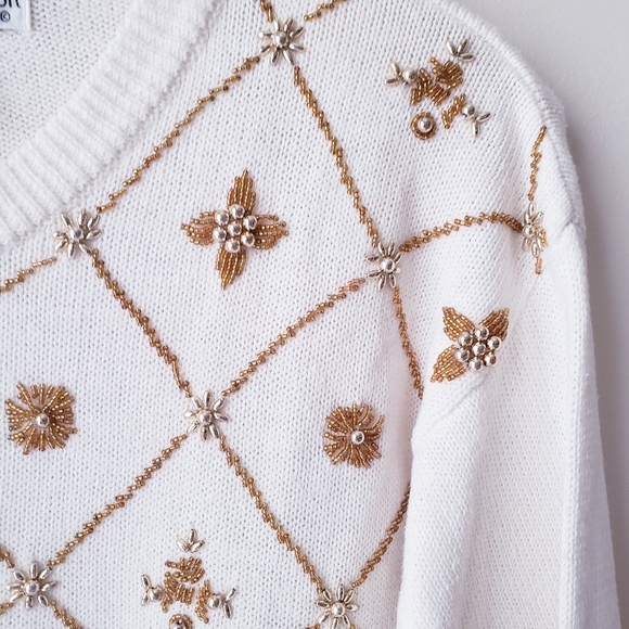Vintage Victoria Harbour Gold Beaded Knit Sweater - Picture 7 of 15